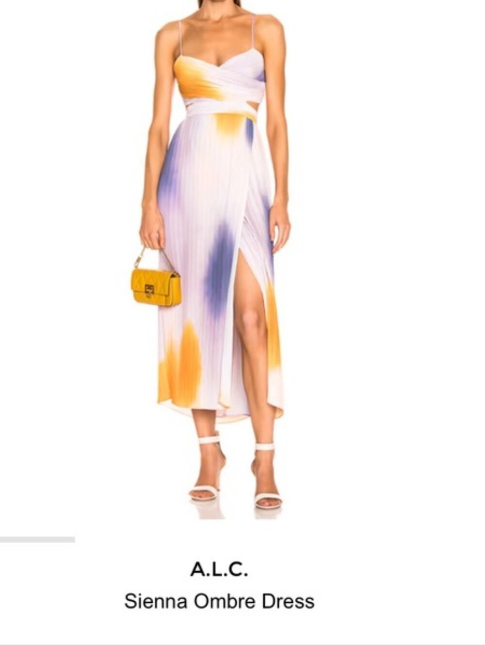 A.L.C. Lavender and Orange Pleated Spaghetti-Strap Midi Dress